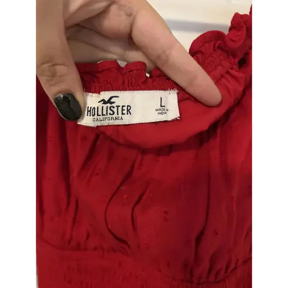NEW Hollister Red Smocked Waist Short Sleeve Peasant Top L - Picture 4 of 6